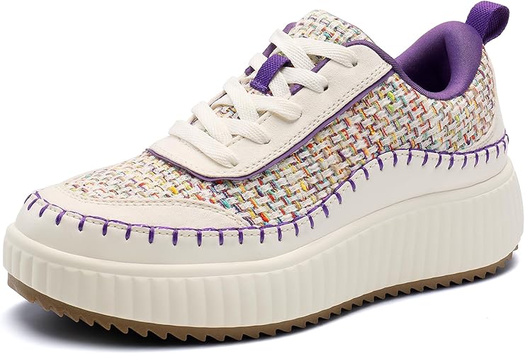 Women Chunky City Tweed Comfortable Casual Platform Fashion Sneaker