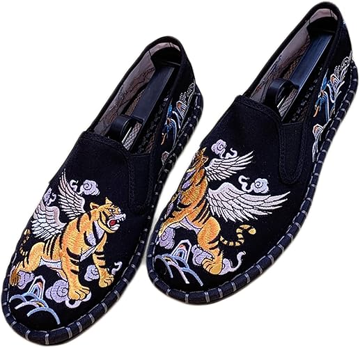 Embroidered Tai Chi Kung Fu Shoes, Unisex Canvas Martial Arts Flats, Traditional Chinese Slip-On Sneakers with Non-Slip Sole for Men and Women 12 Styles