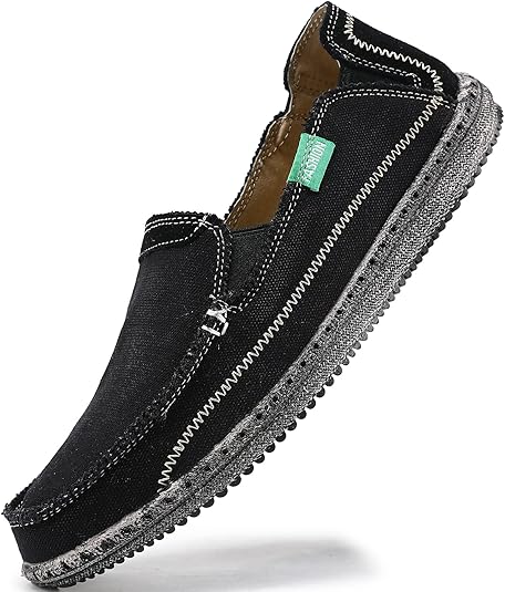 Mens Slip on Deck Shoes Casual Canvas Loafers Beach Boat Shoes Zero Drop Vintage Flat