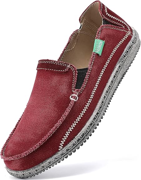 Mens Slip on Deck Shoes Casual Canvas Loafers Beach Boat Shoes Zero Drop Vintage Flat