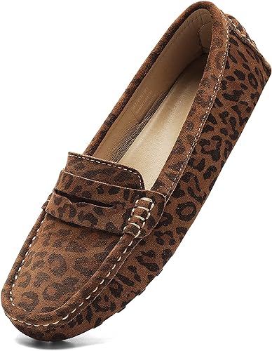Women's Suede Leather Casual Penny Loafers Retro Ladies Moccasins Driving Mocs Comfort Slip-On Fashion Boat Shoes Classic Flats