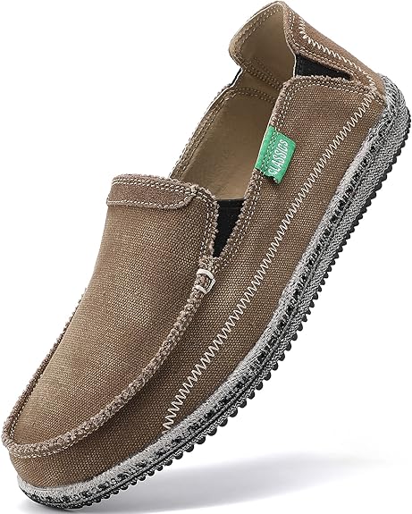 Mens Slip on Deck Shoes Casual Canvas Loafers Beach Boat Shoes Zero Drop Vintage Flat